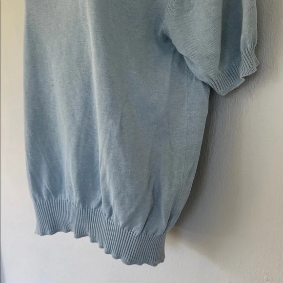 Vintage Manny’s Naples blue silk blend mock neck short sleeve sweater medium - Picture 10 of 12